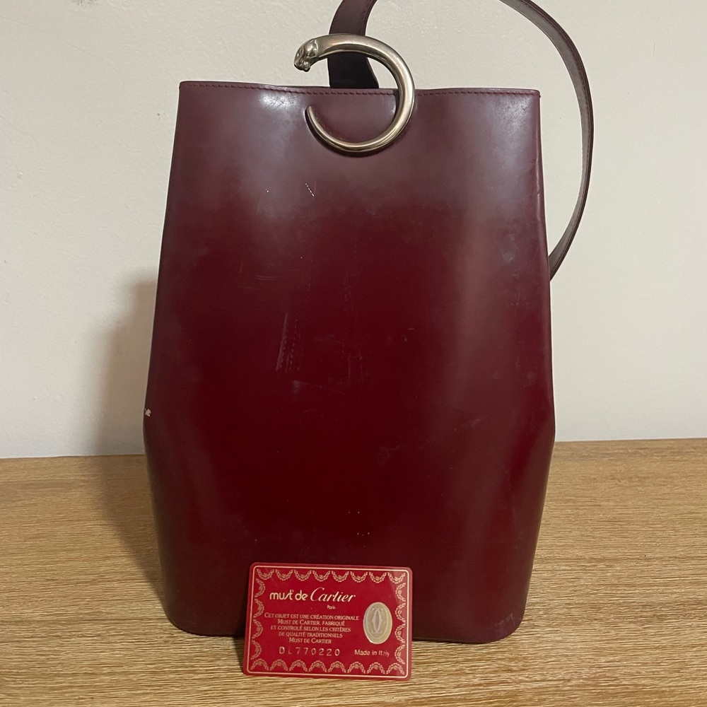 Vintage Cartier Panthère Leather Backpack In Burgundy